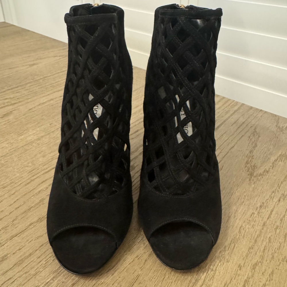 JIMMY CHOO Black Suede Drift Cutout Heels Size 37...Size 7 US - Picture 6 of 9